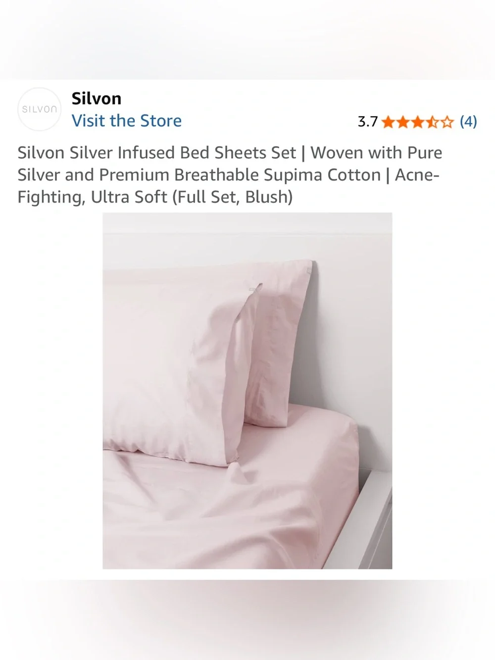 NWT Silvon Silver Infused Premium Queen Sheet Set - Blush Pink Queen Bed